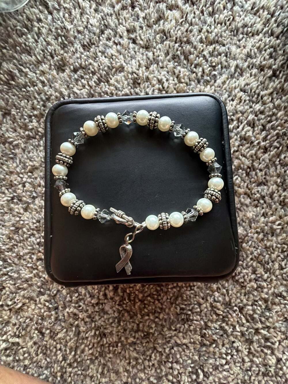 Brighton Awareness Ribbon Pearl and Crystal Toggle Bracelet
